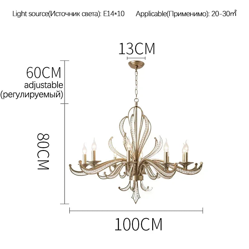 DecorBites™ French Candle Design Crystal Chandelier LED Pendant Lighting for Home Décor
