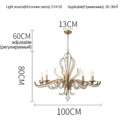 DecorBites™ French Candle Design Crystal Chandelier LED Pendant Lighting for Home Décor