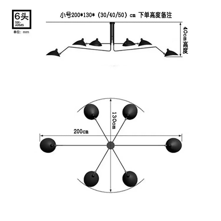 Lámpara de techo DecorBites™ Industrial Spider Serge Mouille, iluminación LED E27 negra