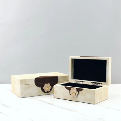 DecorBites™ Handmade Flowers Leather Jewelry Box Makeup Organizer Home Decor