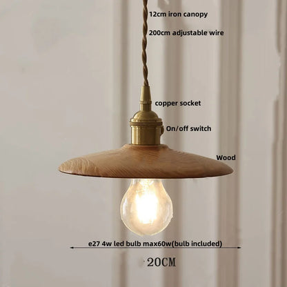 DecorBites™ LED Hanging Lamp Copper Walnut Wood Pendant Light