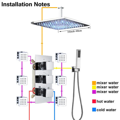 DecorBites™ LED Thermostatic Shower Faucet Chrome Rain Bath Mixer Tap