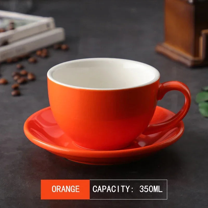 طقم أكواب قهوة لاتيه سيراميك وصحن من ديكوربايتس™ سعة 350 مل - طقم من قطعتين