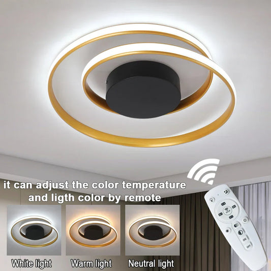 DecorBites™ Dimmable LED Chandelier Light Remote Ceiling Lamp Gold White Black Fixture