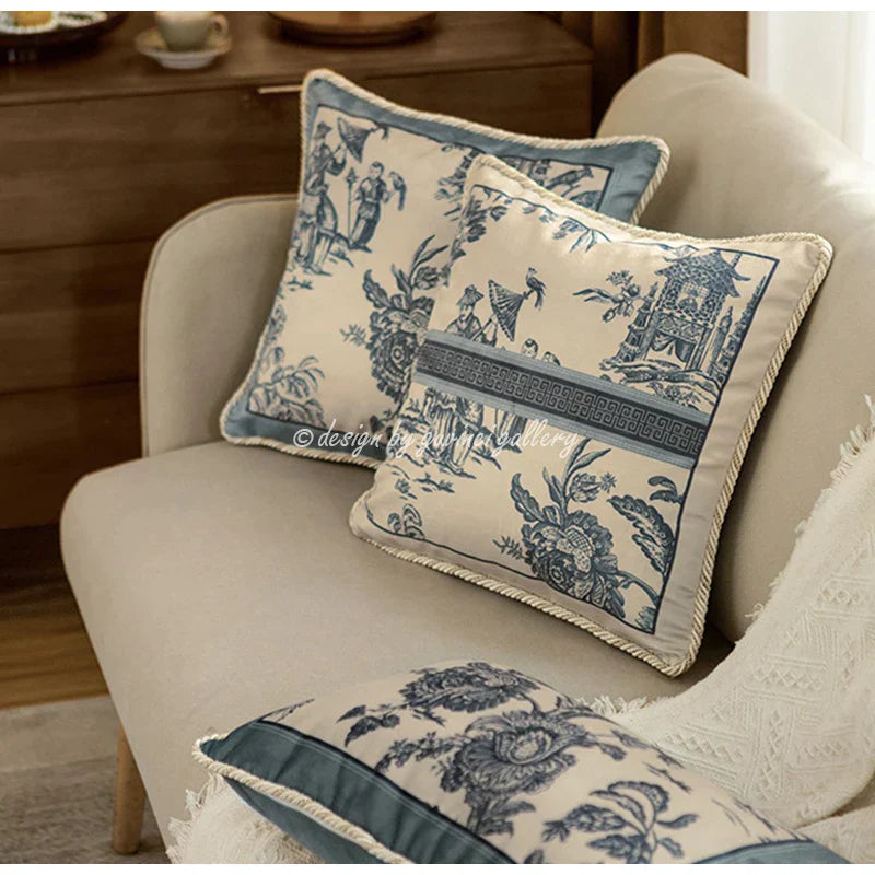 Decorbites™ Delft-Blau Toile de Jouy Kissenbezüge - Vintage Französischer Stil für Hausdekoration