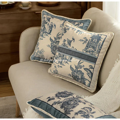 Decorbites™ Delft-Blau Toile de Jouy Kissenbezüge - Vintage Französischer Stil für Hausdekoration