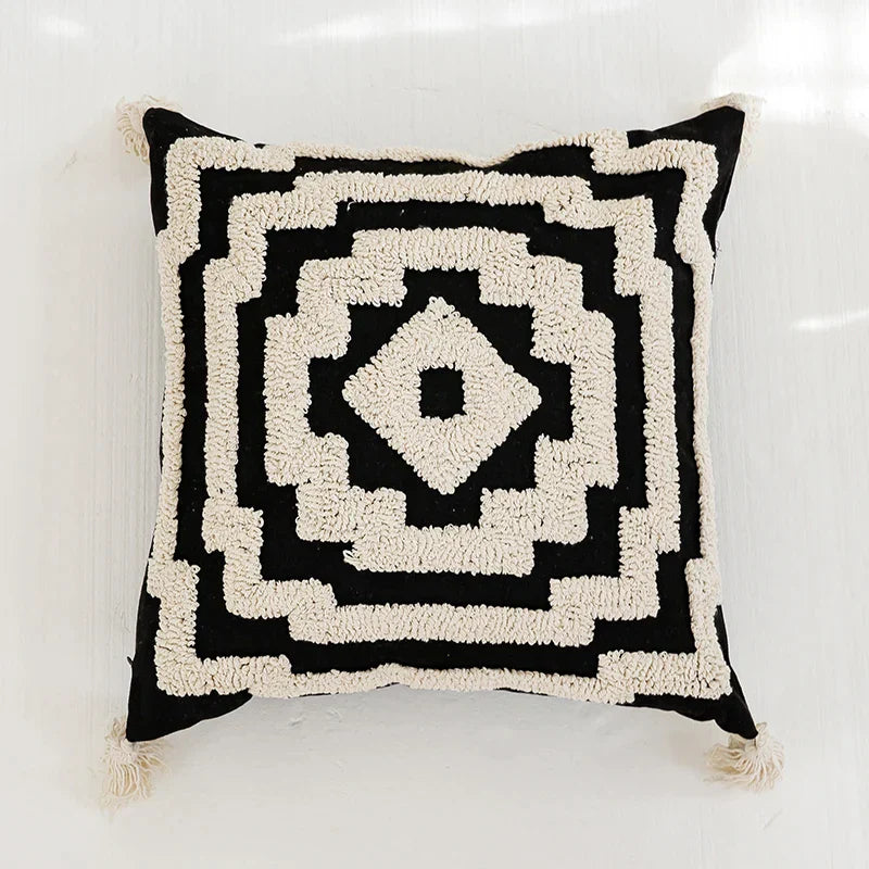 Funda de cojín DecorBites™ Boho con borlas - Cuadrada de 45x45cm para decoración del hogar