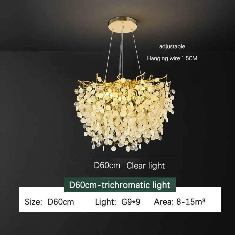 Decorbites™ Lámpara de Araña de Techo LED Cristal Dendrita Dorado - Iluminación de Lujo para Sala de Estar