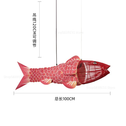 DecorBites™ Bamboo Fish Pendant Light: Chinese Style Chandelier for Modern Living Room Decor