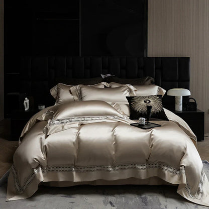 طقم أغطية سرير فاخرة من الساتان والقطن المصري DecorBites™ 1000TC مع حافة مجوفة عريضة