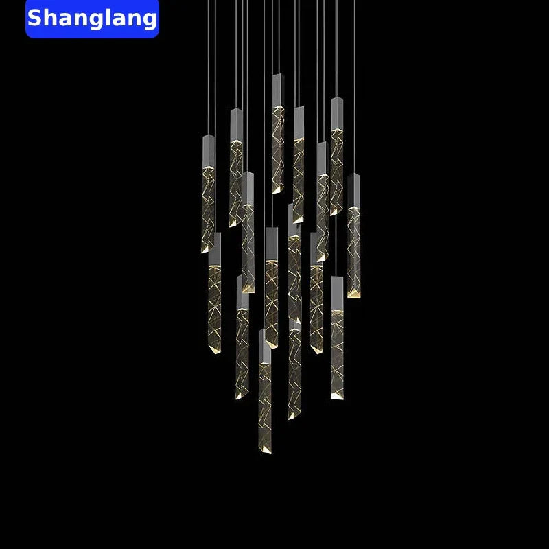 DecorBites™ Crystal Chrome LED Chandelier: Luxury Duplex Stair Loft Pendant Light for Living Room