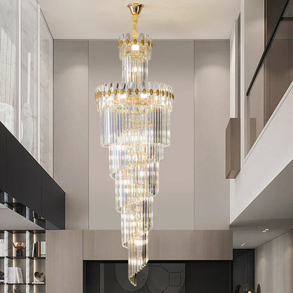 DecorBites™ Crystal Chandelier: Luxe Stairwell Lighting for Duplex Villa, Loft, or Living Room