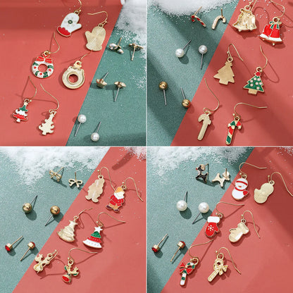 6 pairs/lot Christmas Earrings Xmas Tree Elk Snowman Santa Claus Cute Stud Earrings Set Kit Christmas Gifts For Women Girls Kids