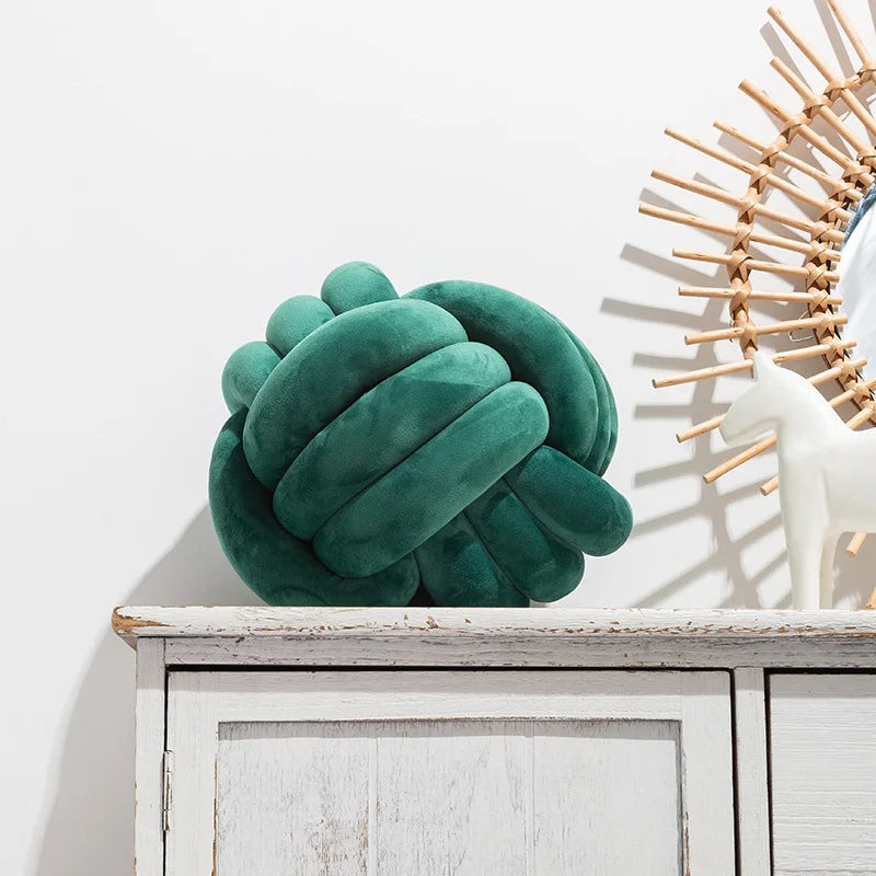 DecorBites™ Handmade Knotted Ball Round Plush Pillow for Home Decoration