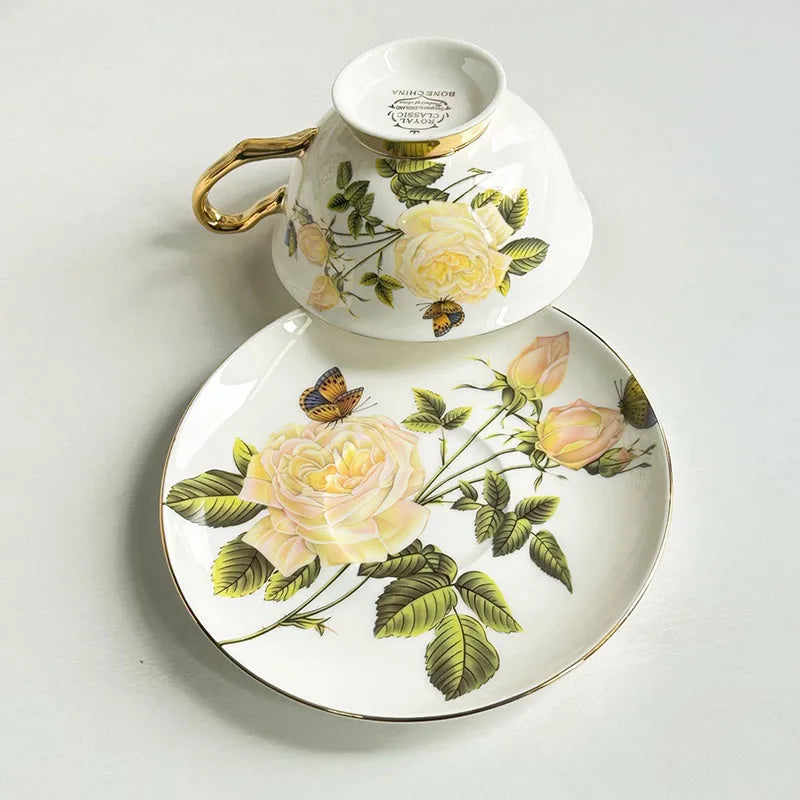 DecorBites™ Flowers Pattern Porcelain Coffee Cup & Saucer Set - Exquisite Tea & Juice Mug
