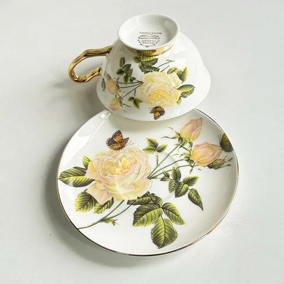 DecorBites™ Flowers Pattern Porcelain Coffee Cup & Saucer Set - Exquisite Tea & Juice Mug