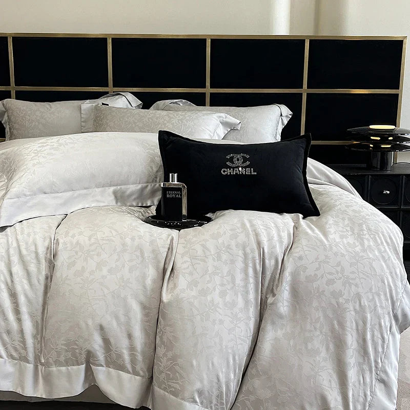 Decobites Luxury Black Jacquard Cotton Bedding Set with Silky Soft Texture