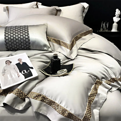 Decobites Luxury Embroidery Cotton Bedding Set with Duvet Cover, Sheet, and Pillowcases