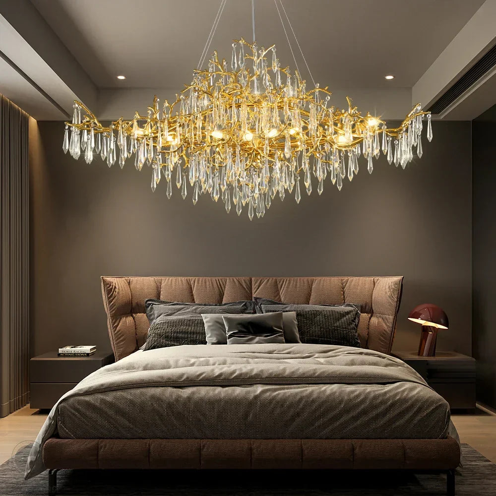 DecorBites™ Golden Crystal Chandelier - Modern Luxury Long Light for Kitchen, Dining, Living, Bedroom