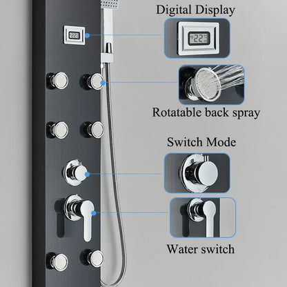 صنبور دش أسود مثبت على الحائط من DecorBites™ مع شلال مطري وخلاط ساخن وبارد