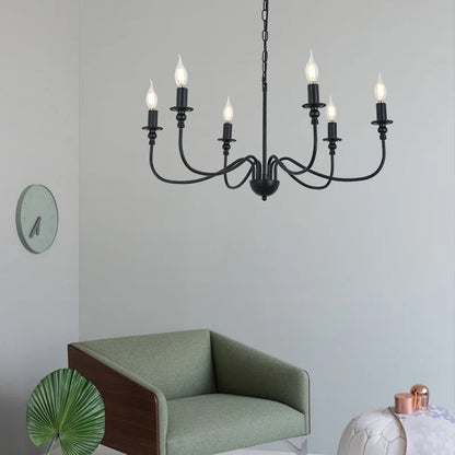 DecorBites™ Black Iron Chandelier LED Candle Light Fixture for Home & Hospitality