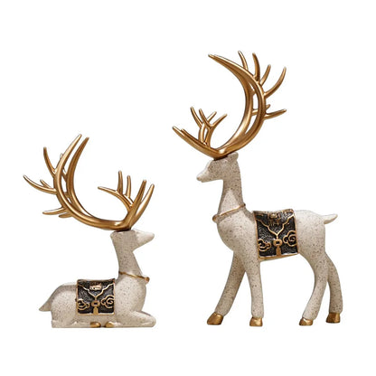 DecorBites™ Deer Figurine Set | Resin Elk Reindeer Sculpture for Christmas Decoration