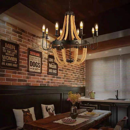 DecorBites™ Hemp Rope Ceiling Chandelier Vintage Pendant Lamp for Dining Room & Living Room