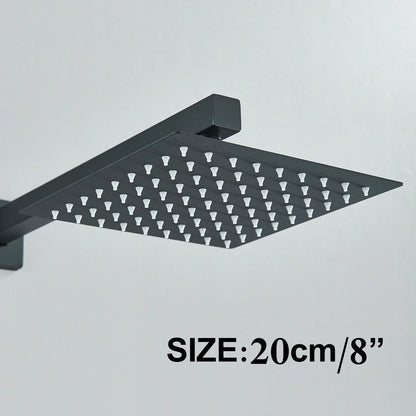 DecorBites™ 12" Matte Black Rainfall Shower Head Set with Shower Arm