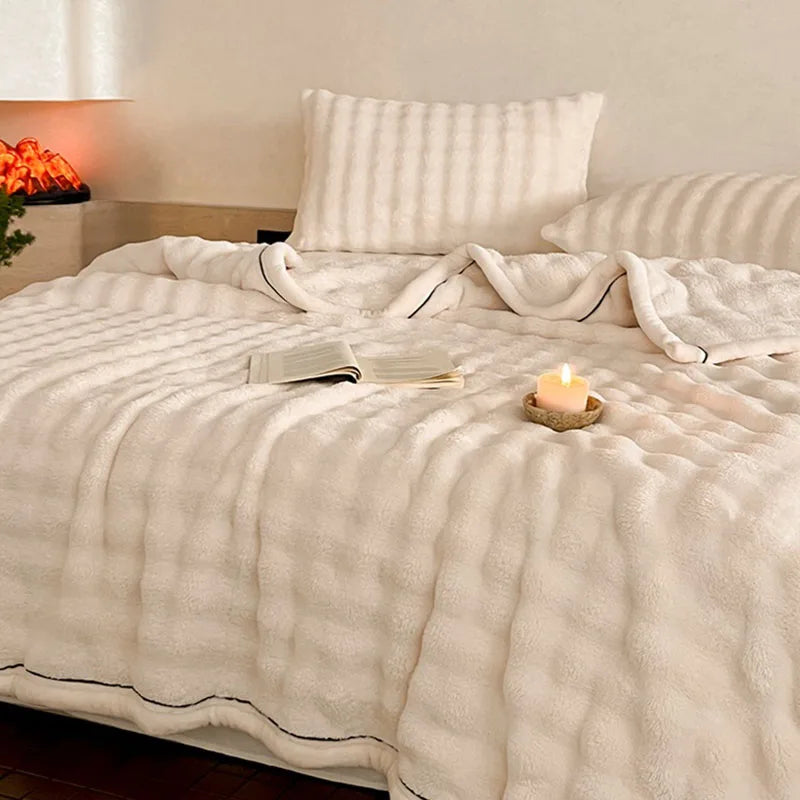 DecorBites™ Cozy Bubble Faux Rabbit Fur Blanket: Warm Sofa & Bed Cover for All Seasons