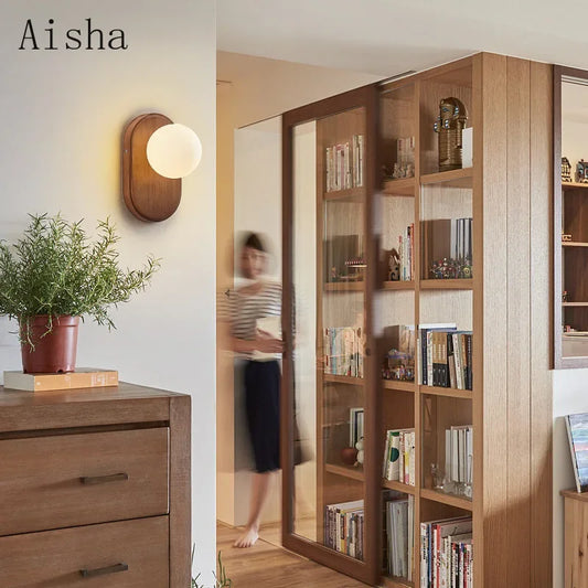 DecorBites™ Japanese Wood Wall Lamp for Bedroom Sconces, Silent Wind Retro Light