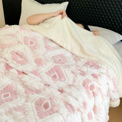 بطانية مخملية من قماش الجاكار الهندسي DecorBites™، ملاءات سرير دافئة من صوف الحمل