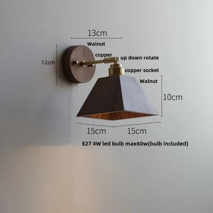 DecorBites™ Clear Glass LED Wall Light Fixture Walnut Wood Pull Chain Switch Nordic Modern Wall Lamp