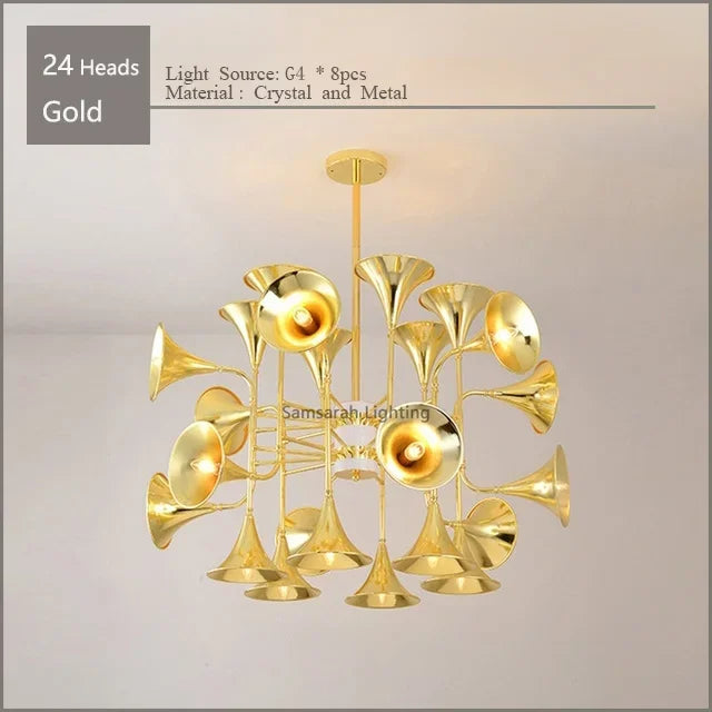 DecorBites™ Gold Flared Trumpet Chandelier for Kitchen, Hall, Study, Drawing Room