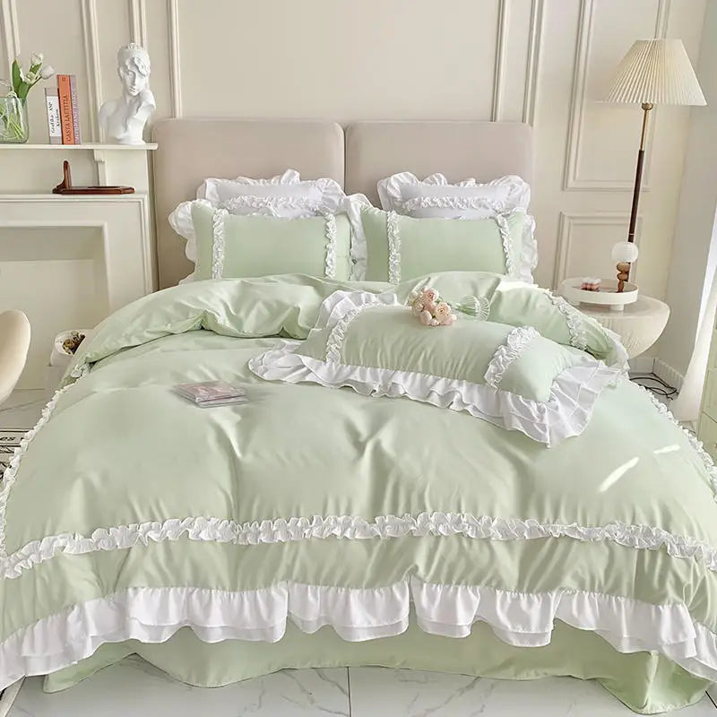 DecorBites™ Korean Princess Lolita Bed 4-Piece Set in Solid Washed Cotton