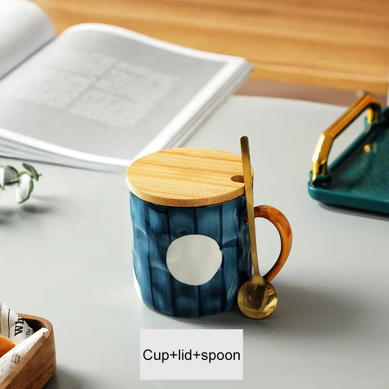 Porcelain Japanese Mug Set With Spoon And Lid