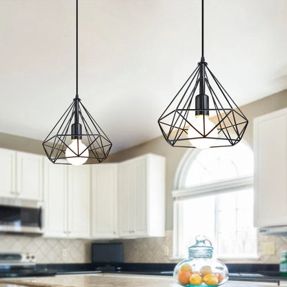DecorBites™ Industrial Iron Cage Pyramid Pendant Lamp for Kitchen Bedroom Living Room