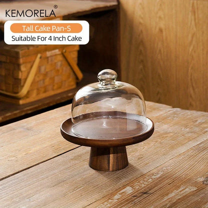 DecorBites™ Japanese Wooden Cake Tray with Glass Lid | Kitchen Food Storage Box