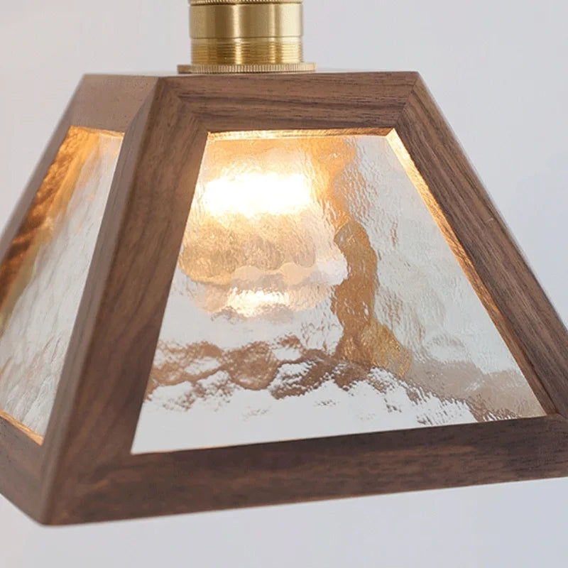 DecorBites™ LED Glass & Wood Pendant Light for Aisle, Coffee Living Room - Japanese Style