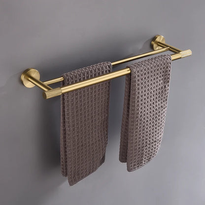 DecorBites™ Brushed Gold Brass Bathroom Accessories Set: Hand Towel Bar, Toilet Paper Holder, Robe Hook