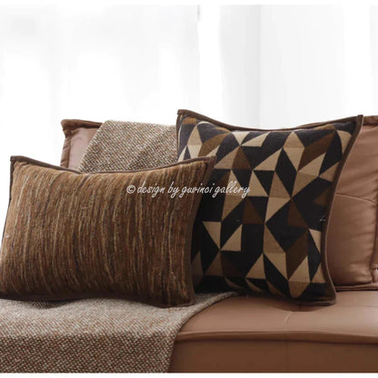 Funda de cojín DecorBites™ geométrica de piel marrón con diseño de empalme, 45x45 cm, funda de cojín cuadrada de lujo