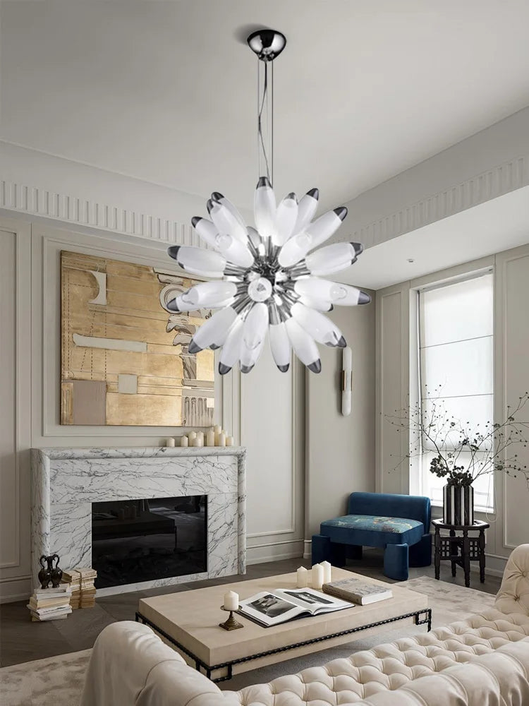 Glass Globe LED Chandelier 110cm Gold Hardware
