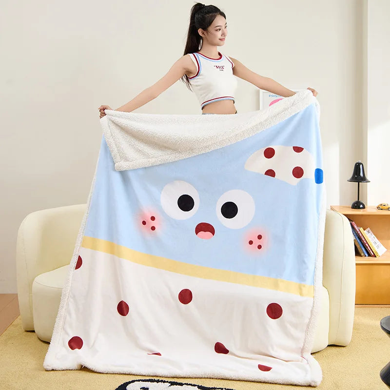 DecorBites™ Lamb Fleece Cute Printed Blanket: Soft & Warm Double-Sided Throw Blanket