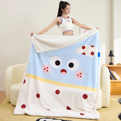 DecorBites™ Lamb Fleece Cute Printed Blanket: Soft & Warm Double-Sided Throw Blanket
