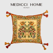 Funda de cojín reversible al estilo tapiz de gobelin Decorbites™ con borlas y decoración floral de pájaros retro