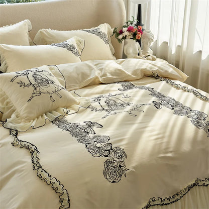 Decobites Vintage Rose Butterfly Lace Ruffles Princess Bedding Set: 100S Egyptian Cotton