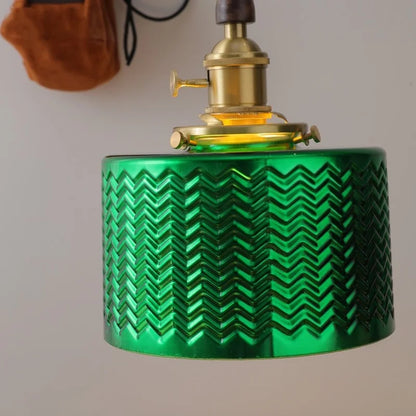DecorBites™ Green Glass LED Pendent Lamps, Walnut Copper Modern Hanging Light Fixtures