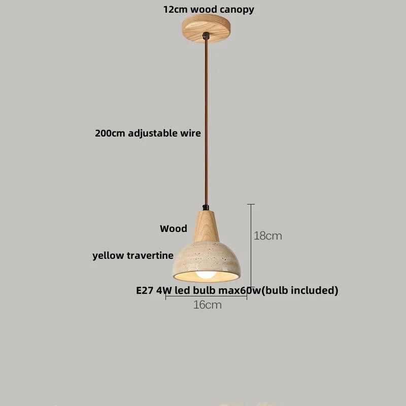 DecorBites™ LED Pendant Lamp White Glass Ball Yellow Travertine Hanging Light