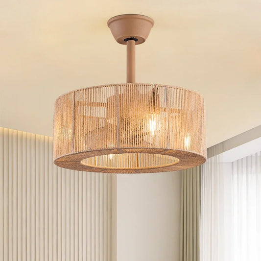 DecorBites™ Braided Rope Lantern Ceiling Fan Light: Reversible, Dimmable, 6-Speed Home Decor