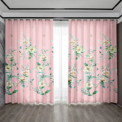 Decobites Pink Floral Bag Curtains for Home Decoration, Kitchen, Coffee Shop, Living Room