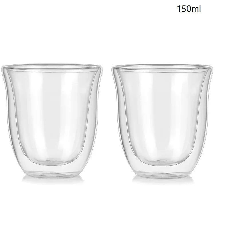 DecorBites™ 5PCS Double Wall Glass Coffee Mugs Set, 150ml Insulated Cups for Bar Tea Juice